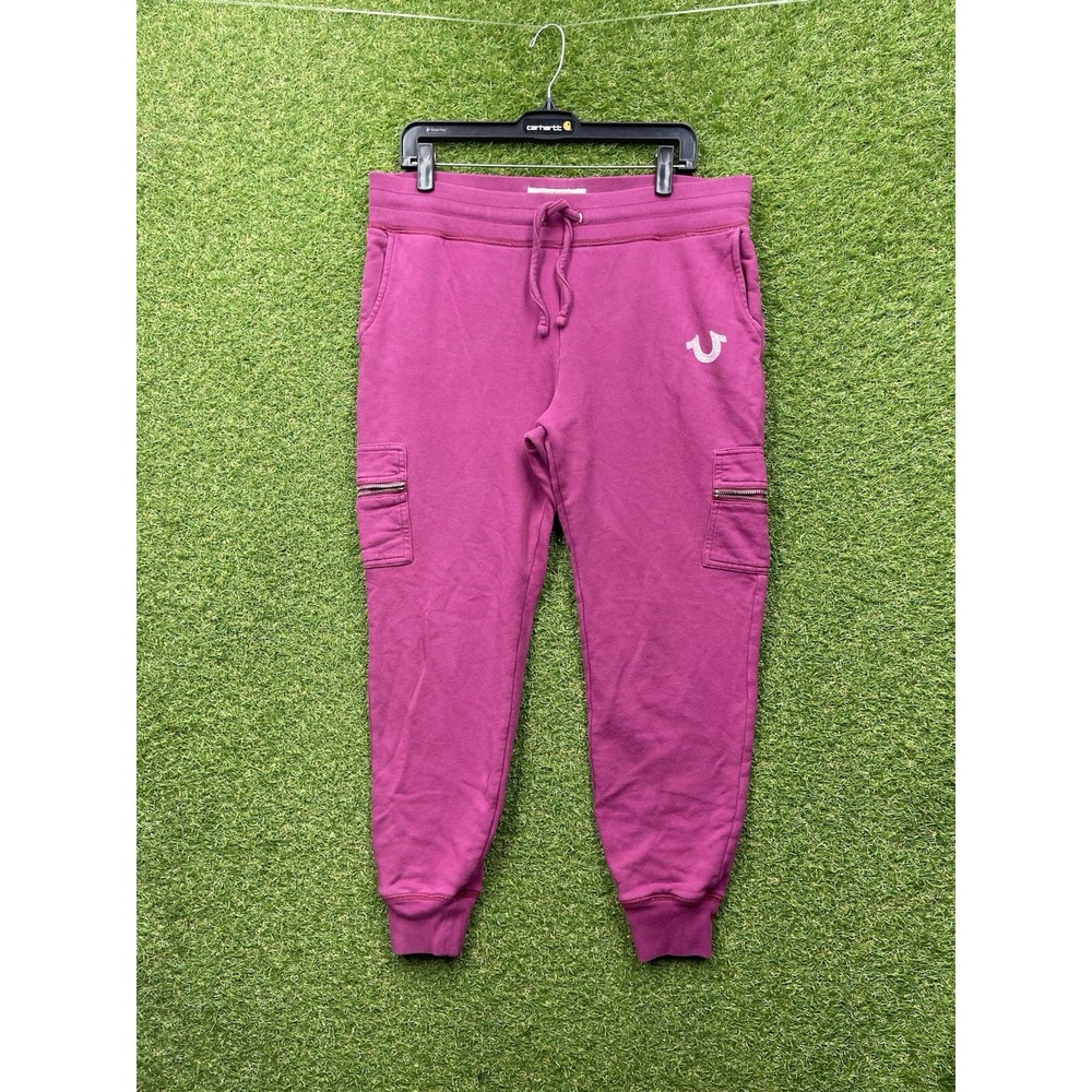 True Religion Cargo Sweatpants Womens Large Zip Jogger Pants Casual Pink y2k